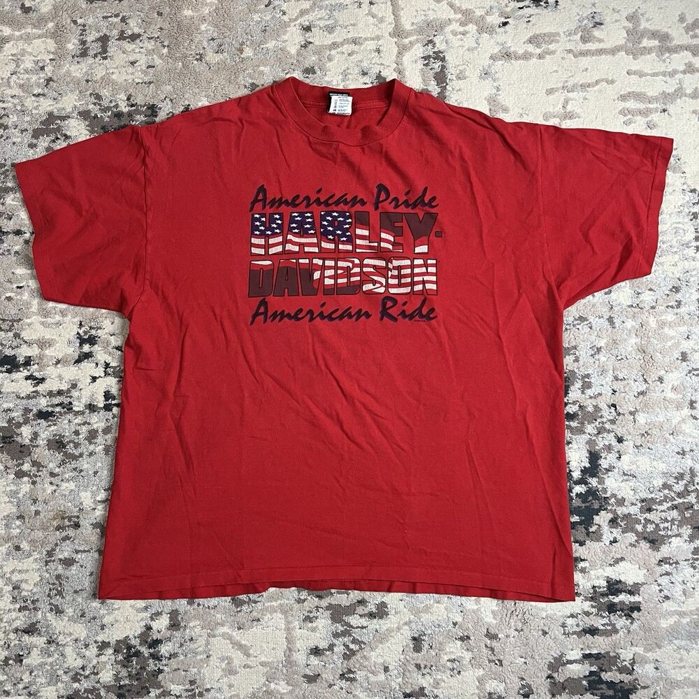 VINTAGE 90s Harley Davidson T-Shirt American Pride 2XL Single Stitch Wings Iowa